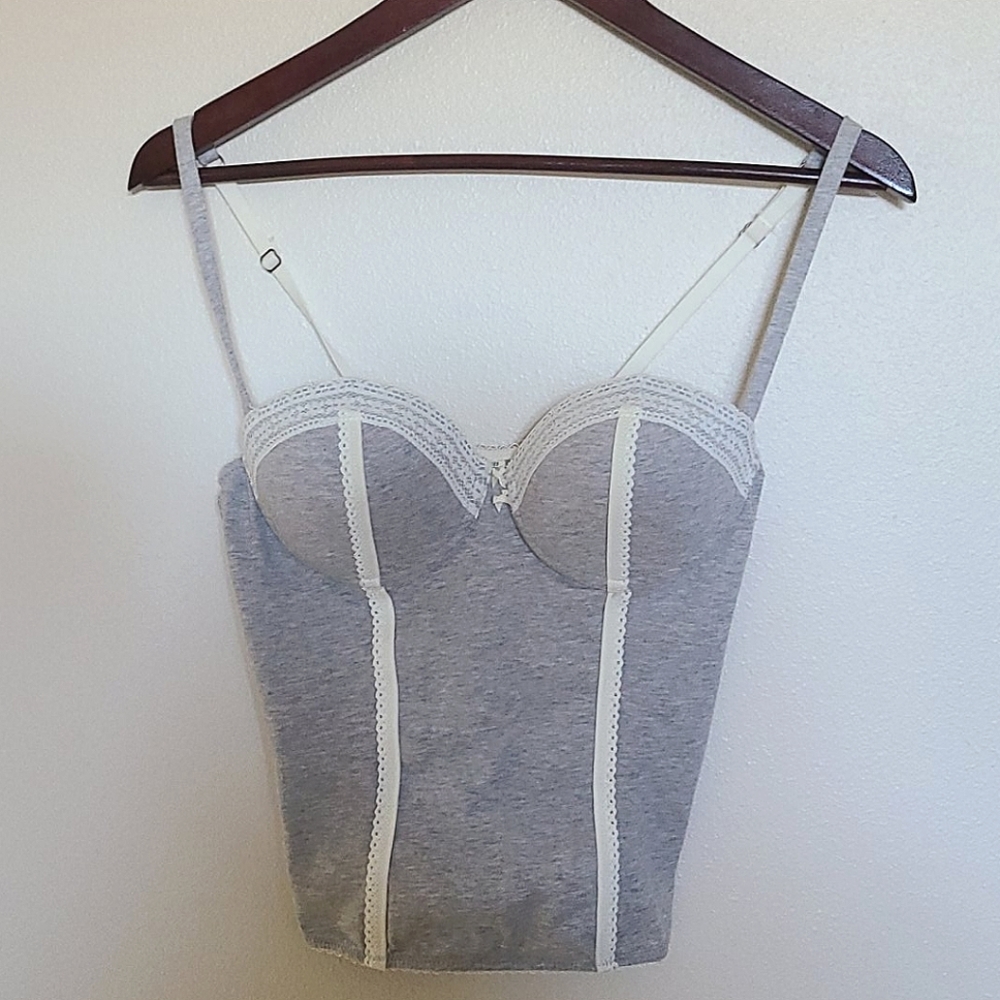 L.e.i push up bra tank top grey white lace 36b